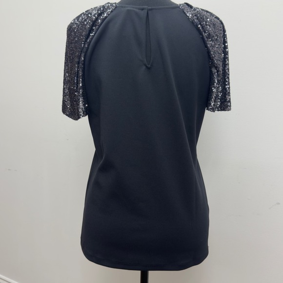 NWT Ann Taylor Black Top with Sequin Sleeves Womens Size S Party Blouse - Picture 3 of 8
